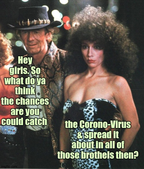 Hey girls. So what do ya think the chances are you could catch; the Corono-Virus & spread it about in all of those brothels then? | image tagged in parliament,prostitution,politicians,bankers,covid19,the church lady | made w/ Imgflip meme maker
