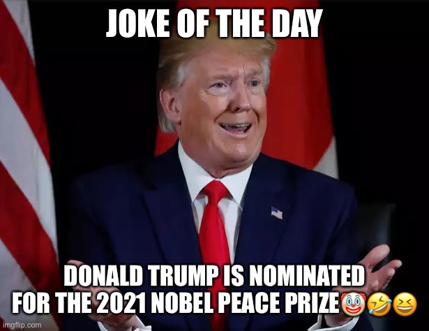Money Can Even Buy A Nobel Peace Prize Nomination. | JOKE OF THE DAY; DONALD TRUMP IS NOMINATED FOR THE 2021 NOBEL PEACE PRIZE🤡🤣😆 | image tagged in donald trump,con man,trump supporters,grifter,deplorable donald,lol | made w/ Imgflip meme maker