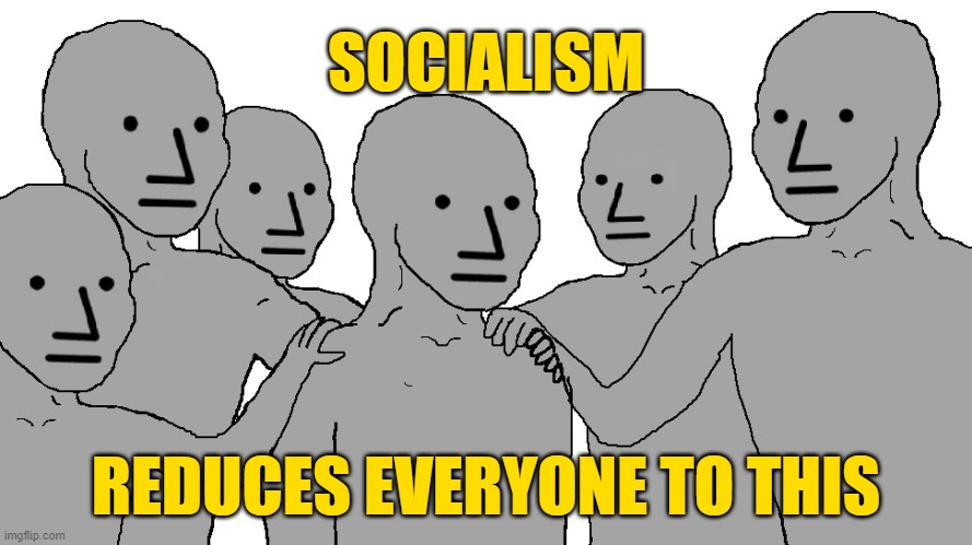 Socialism only works for the ruling elites. | SOCIALISM; REDUCES EVERYONE TO THIS | image tagged in npc,election 2020,trump,biden | made w/ Imgflip meme maker