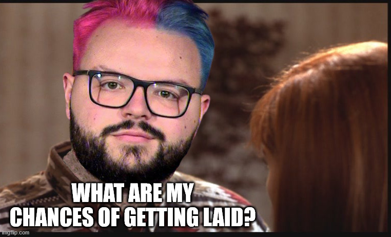 Feminist male | WHAT ARE MY CHANCES OF GETTING LAID? | image tagged in feminist,guy,soy,soyboy,beta | made w/ Imgflip meme maker