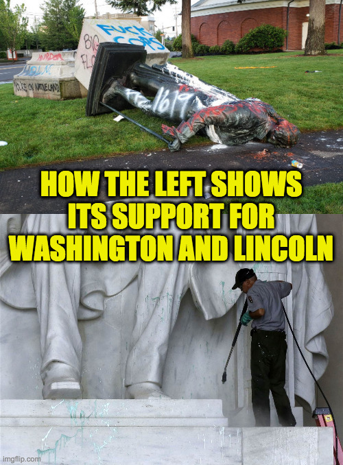 HOW THE LEFT SHOWS ITS SUPPORT FOR WASHINGTON AND LINCOLN | made w/ Imgflip meme maker