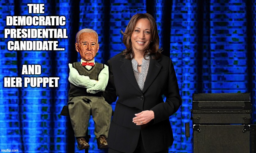 The Democratic Presidential candidate and her puppet | THE DEMOCRATIC PRESIDENTIAL CANDIDATE... AND HER PUPPET | image tagged in sad joe biden,democratic presidential candidate,kamala harris | made w/ Imgflip meme maker