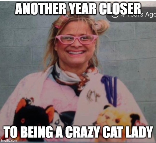 crazy cat lady | ANOTHER YEAR CLOSER; TO BEING A CRAZY CAT LADY | image tagged in cats | made w/ Imgflip meme maker