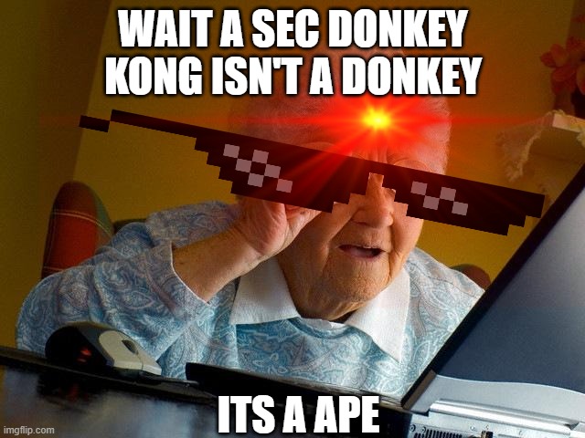 Grammy Ninja | WAIT A SEC DONKEY KONG ISN'T A DONKEY; ITS A APE | image tagged in funny memes,grammy | made w/ Imgflip meme maker