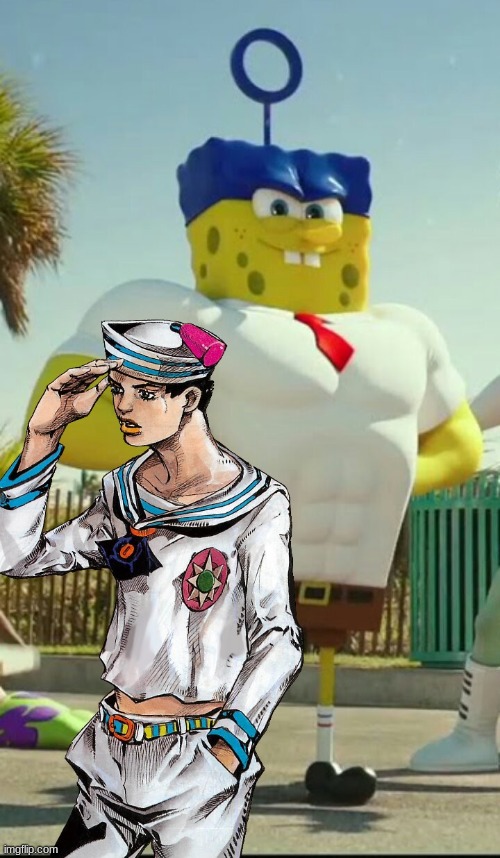 Josuke and his new stand, Absorbant and Yellow | image tagged in jojo's bizarre adventure,spongebob | made w/ Imgflip meme maker