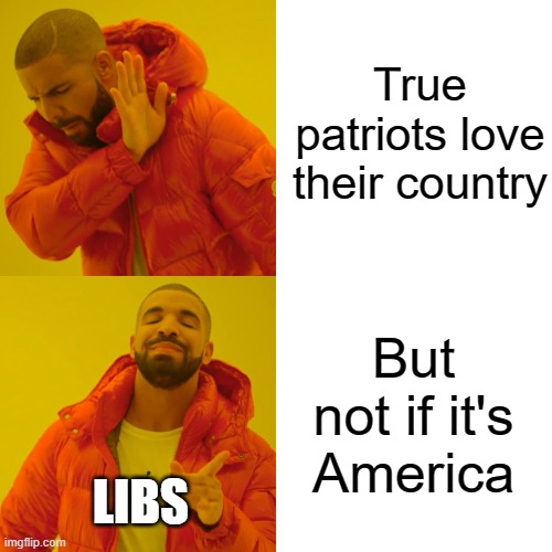 Drake Hotline Bling Meme | True patriots love their country But not if it's America LIBS | image tagged in memes,drake hotline bling | made w/ Imgflip meme maker