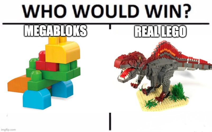 MEGABLOKS; REAL LEGO | image tagged in who would win | made w/ Imgflip meme maker