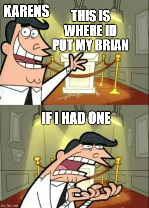 true | THIS IS WHERE ID PUT MY BRIAN; KARENS; IF I HAD ONE | image tagged in memes,this is where i'd put my trophy if i had one | made w/ Imgflip meme maker