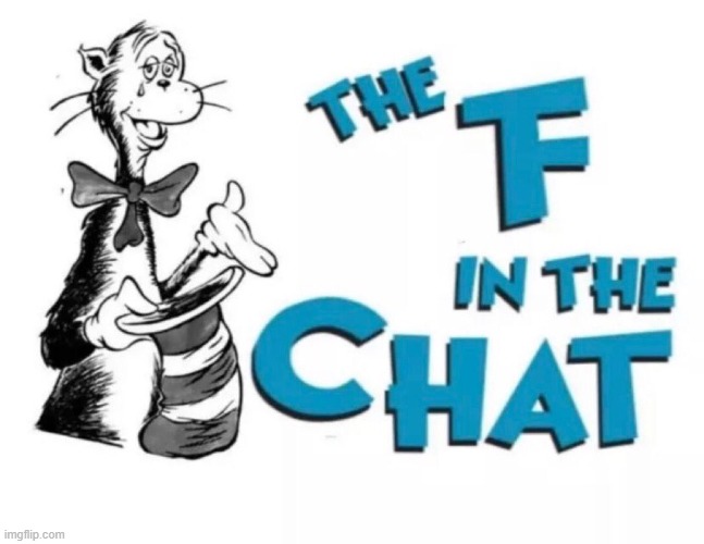 The f in the chat | image tagged in cat in the hat,f in the chat,funny cat memes,hat,dog | made w/ Imgflip meme maker