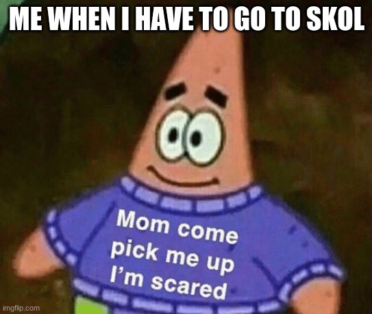 ,,,,,,,,,,,,,,,,,,,,,,,,,,,,,, | ME WHEN I HAVE TO GO TO SKOL | image tagged in mom come pick me up i'm scared | made w/ Imgflip meme maker