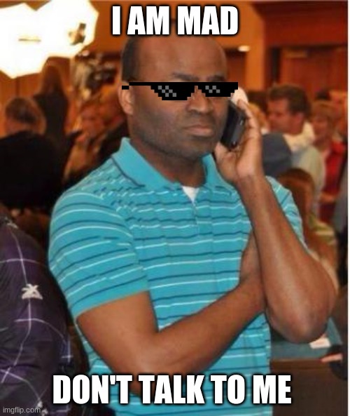 angry man on phone |  I AM MAD; DON'T TALK TO ME | image tagged in angry man on phone | made w/ Imgflip meme maker