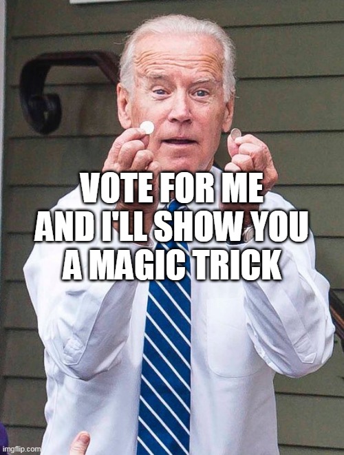 Biden | VOTE FOR ME
AND I'LL SHOW YOU
A MAGIC TRICK | image tagged in joe biden,biden,desperate,magic | made w/ Imgflip meme maker