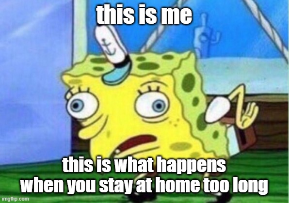 Mocking Spongebob | this is me; this is what happens when you stay at home too long | image tagged in memes,mocking spongebob | made w/ Imgflip meme maker