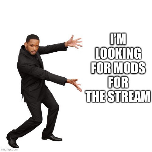 I’ll probably hire the first people to ask | I’M LOOKING FOR MODS FOR THE STREAM | image tagged in will smith | made w/ Imgflip meme maker