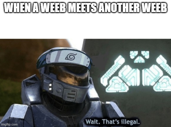 weebs meet weebs | WHEN A WEEB MEETS ANOTHER WEEB | image tagged in wait thats illegal,red vs blue,halo | made w/ Imgflip meme maker