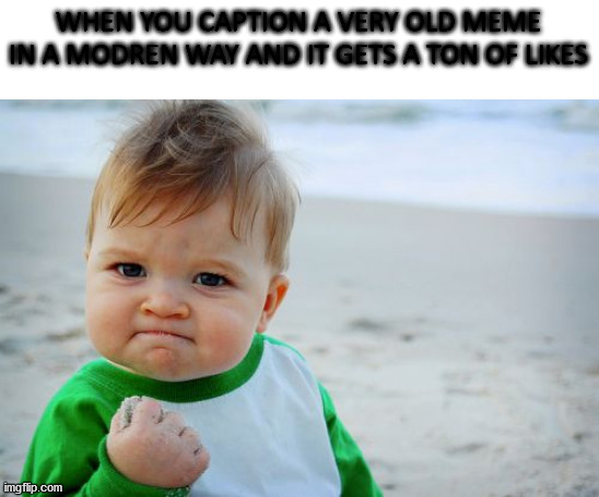 Success Kid Original Meme | WHEN YOU CAPTION A VERY OLD MEME IN A MODREN WAY AND IT GETS A TON OF LIKES | image tagged in memes,success kid original | made w/ Imgflip meme maker