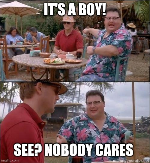 My thoughts on every gender reveal party | IT'S A BOY! SEE? NOBODY CARES | image tagged in see no one cares | made w/ Imgflip meme maker