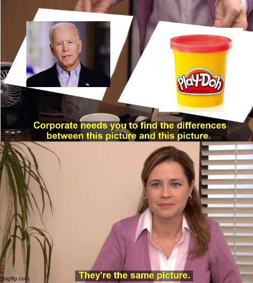 Both are easily formed into whatever they want. Good 'ol "Play-Doh Joe". | image tagged in memes,they're the same picture | made w/ Imgflip meme maker