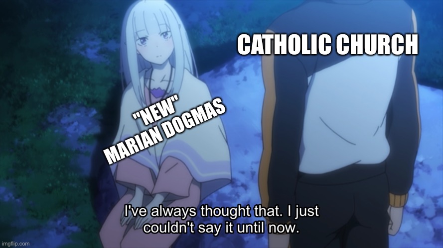 I know that no dogma is, strictly speaking, new, but... | CATHOLIC CHURCH; "NEW" MARIAN DOGMAS | image tagged in anime,rezero,catholic church | made w/ Imgflip meme maker