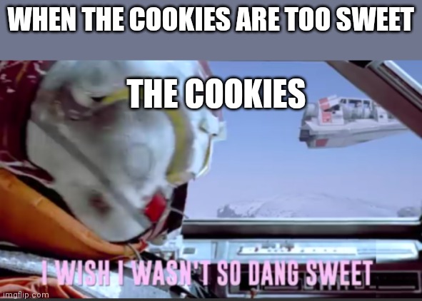 I wish I wasn't so dang sweet | WHEN THE COOKIES ARE TOO SWEET; THE COOKIES | image tagged in i wish i wasn't so dang sweet | made w/ Imgflip meme maker