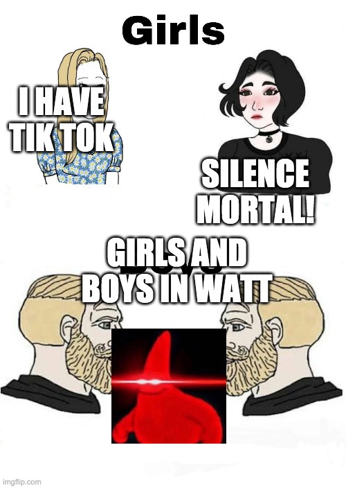 Girls vs Boys | I HAVE TIK TOK SILENCE MORTAL! GIRLS AND BOYS IN WATT | image tagged in girls vs boys | made w/ Imgflip meme maker