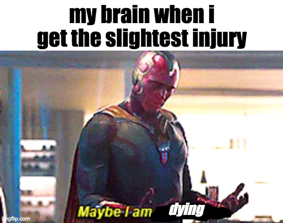 my brain when i get the slightest injury; dying | image tagged in blank white template,maybe i am a monster | made w/ Imgflip meme maker
