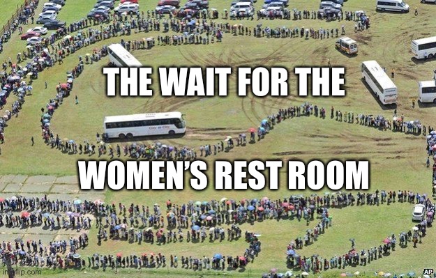 long queue2 | THE WAIT FOR THE WOMEN’S REST ROOM | image tagged in long queue2 | made w/ Imgflip meme maker