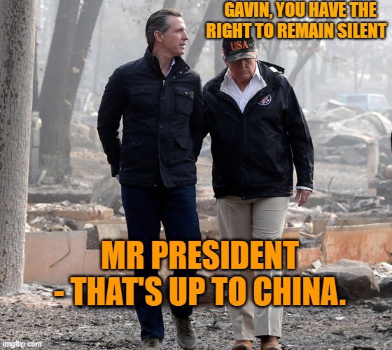 china gavin | GAVIN, YOU HAVE THE          RIGHT TO REMAIN SILENT; MR PRESIDENT  - THAT'S UP TO CHINA. | image tagged in newsom,china,california,democrat,socialist | made w/ Imgflip meme maker