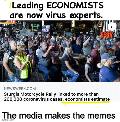 According to economists | Leading ECONOMISTS are now virus experts. The media makes the memes | image tagged in politics,coronavirus,stupid,news | made w/ Imgflip meme maker