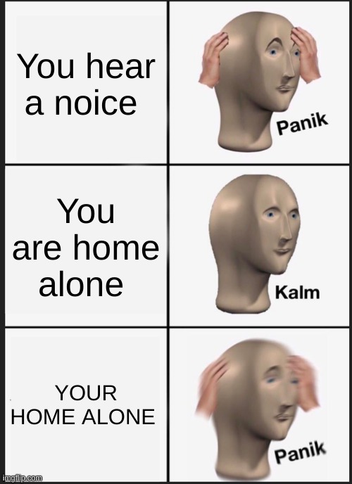 Panik Kalm Panik Meme | You hear a noice; You are home alone; YOUR HOME ALONE | image tagged in memes,panik kalm panik | made w/ Imgflip meme maker