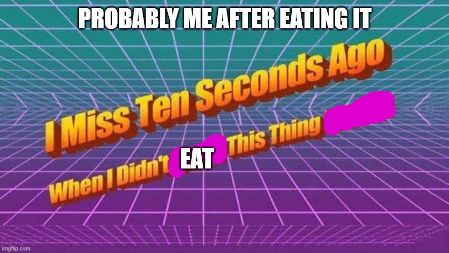 I miss ten seconds ago | PROBABLY ME AFTER EATING IT EAT | image tagged in i miss ten seconds ago | made w/ Imgflip meme maker