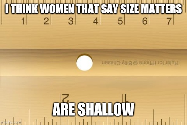 Ruler | I THINK WOMEN THAT SAY SIZE MATTERS; ARE SHALLOW | image tagged in ruler | made w/ Imgflip meme maker