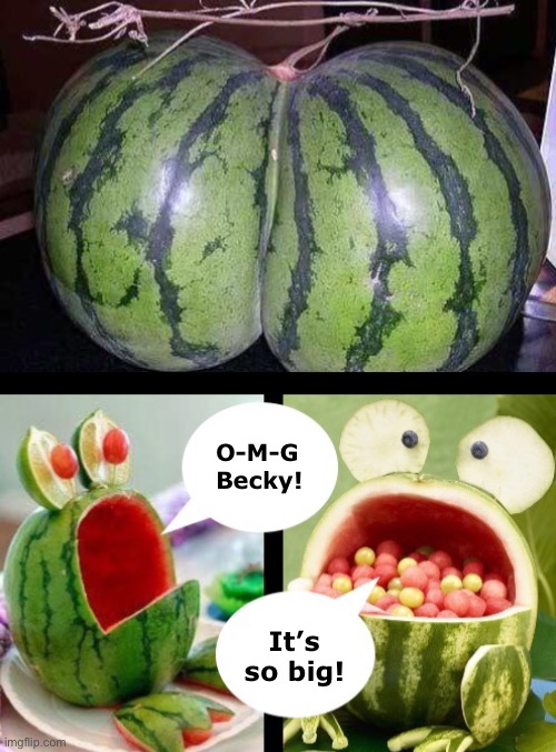 O-M-G Becky! It’s so big! | image tagged in funny memes,watermelon,big butts | made w/ Imgflip meme maker