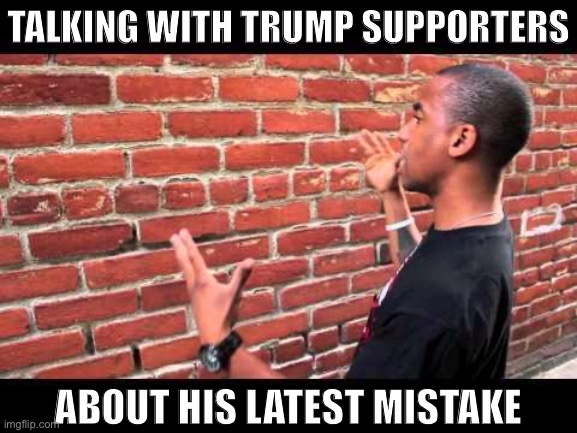 [Any online forum; 2020; colorized] | TALKING WITH TRUMP SUPPORTERS; ABOUT HIS LATEST MISTAKE | image tagged in brick wall guy,trump supporters,donald trump is an idiot,trump is a moron,brick wall,election 2020 | made w/ Imgflip meme maker