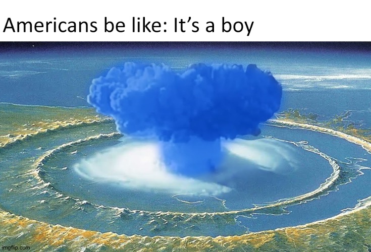 Mostly Californians though | image tagged in nuclear explosion,baby shower,its a boy | made w/ Imgflip meme maker