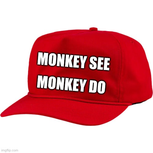 Monkey See MAGA Hat | MONKEY SEE; MONKEY DO | image tagged in maga hat blank | made w/ Imgflip meme maker