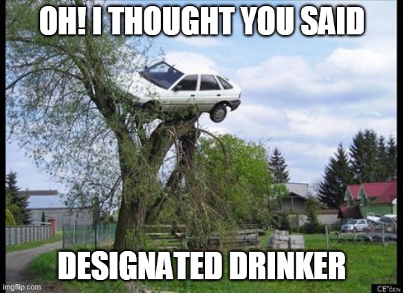 Secure Parking Meme | OH! I THOUGHT YOU SAID; DESIGNATED DRINKER | image tagged in memes,secure parking | made w/ Imgflip meme maker