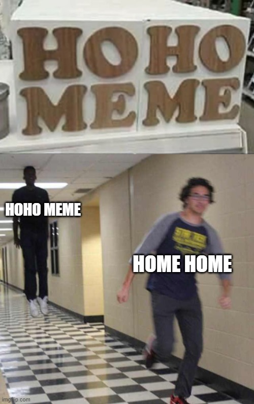 Hoho Meme VS Home Home | HOHO MEME; HOME HOME | image tagged in floating boy chasing running boy | made w/ Imgflip meme maker
