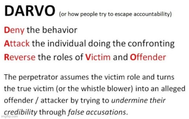 Gee, where have we seen this before? | image tagged in darvo defined,domestic abuse,abuse,daily abuse,definition,domestic violence | made w/ Imgflip meme maker