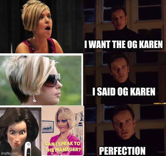 anyone remember these two? | I WANT THE OG KAREN; I SAID OG KAREN; PERFECTION | image tagged in perfection | made w/ Imgflip meme maker