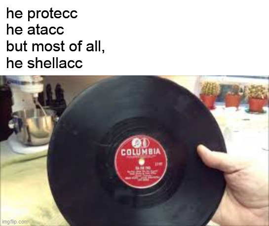78 do be vibin tho | he protecc
he atacc 
but most of all,
he shellacc | image tagged in funny,record | made w/ Imgflip meme maker