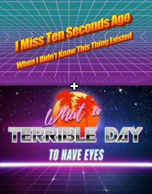 + | image tagged in i miss ten seconds ago,what a terrible day to have eyes | made w/ Imgflip meme maker