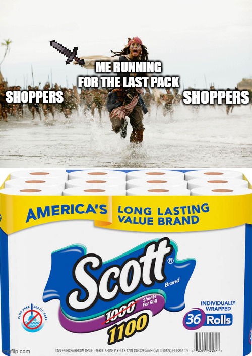 SHOPPERS; ME RUNNING FOR THE LAST PACK; SHOPPERS | image tagged in run away | made w/ Imgflip meme maker