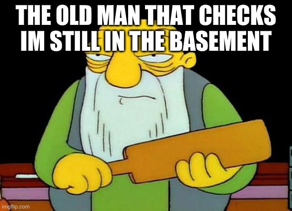 That's a paddlin' | THE OLD MAN THAT CHECKS IM STILL IN THE BASEMENT | image tagged in memes,that's a paddlin' | made w/ Imgflip meme maker