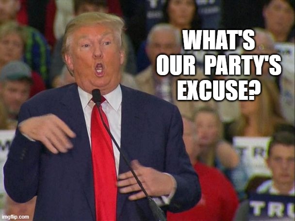 WHAT'S OUR  PARTY'S EXCUSE? | made w/ Imgflip meme maker