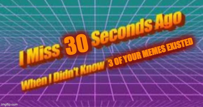 I miss ten seconds ago | 30 3 OF YOUR MEMES EXISTED | image tagged in i miss ten seconds ago | made w/ Imgflip meme maker