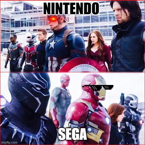 Iron Man vs Captain america | NINTENDO; SEGA | image tagged in iron man vs captain america | made w/ Imgflip meme maker