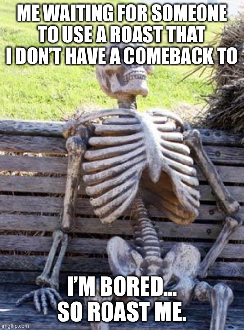 Lol, don’t hold back! I mean... sure. | ME WAITING FOR SOMEONE TO USE A ROAST THAT I DON’T HAVE A COMEBACK TO; I’M BORED... SO ROAST ME. | image tagged in memes,waiting skeleton | made w/ Imgflip meme maker