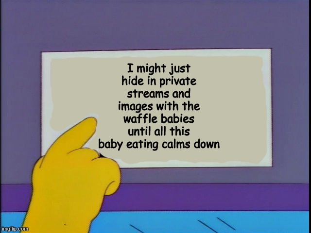 don't make me point to the sign | I might just hide in private streams and images with the waffle babies until all this baby eating calms down | made w/ Imgflip meme maker