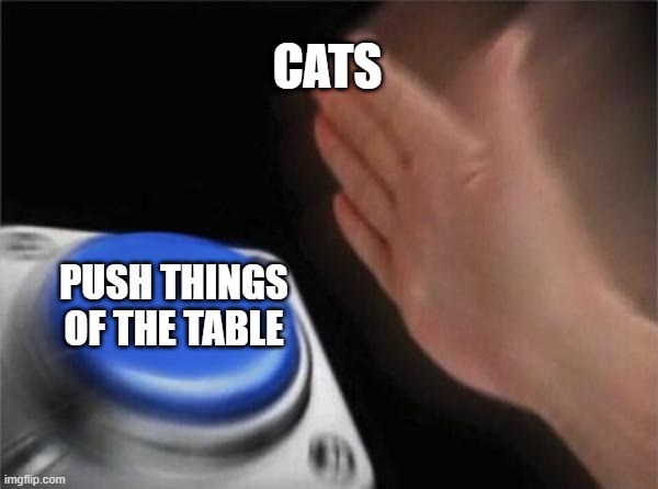 Blank Nut Button | CATS; PUSH THINGS OF THE TABLE | image tagged in memes,blank nut button,cats | made w/ Imgflip meme maker